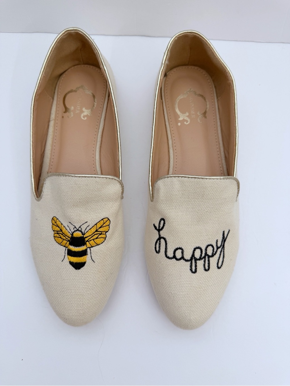 C. Wonder Cream Canvas 'Bee Happy' Embroidered Loafers